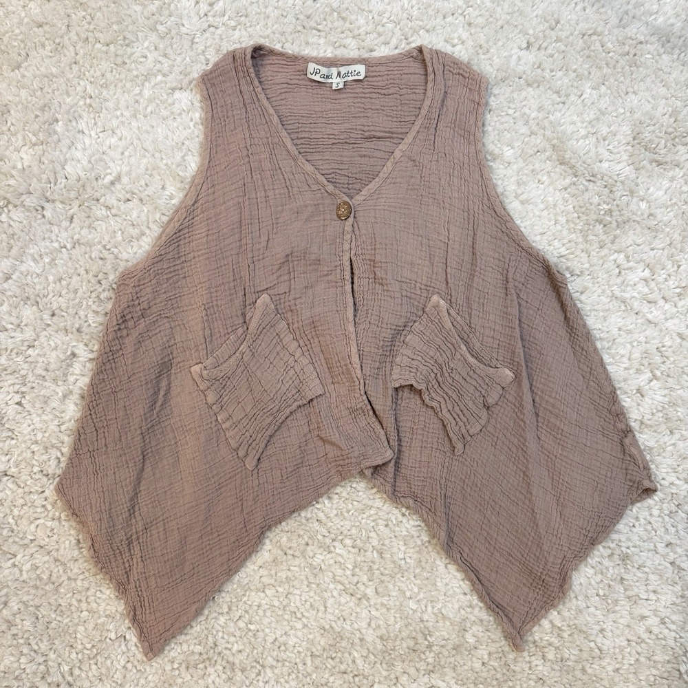 JP & Mattie Sundance Brown Crinkle Cotton Handkerchief Hem Top S Lagenlook Boho